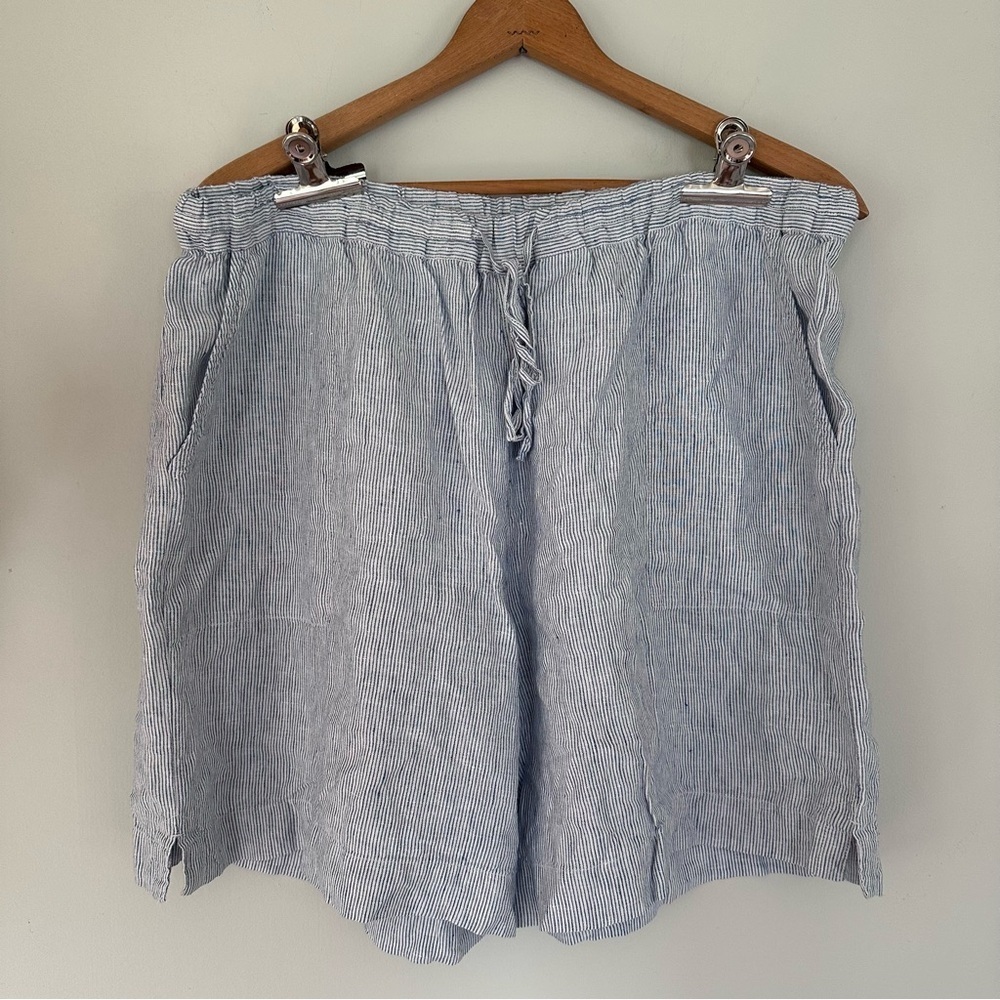 Poetry Linen Blue & White Striped Drawstring Shorts Size 16 Women’s